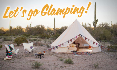 The ultimate glamping accessory - a Stout bell tent pitched in a desert
