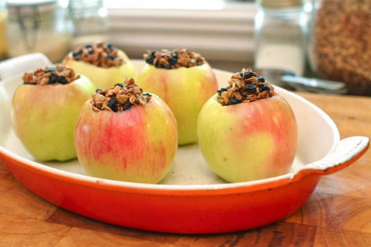 Maple pecan baked apples in dish