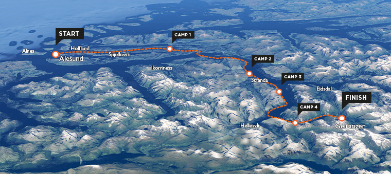 Map of sea kayaking route in Norway