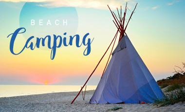 Beach camping in a Tipi at sunrise