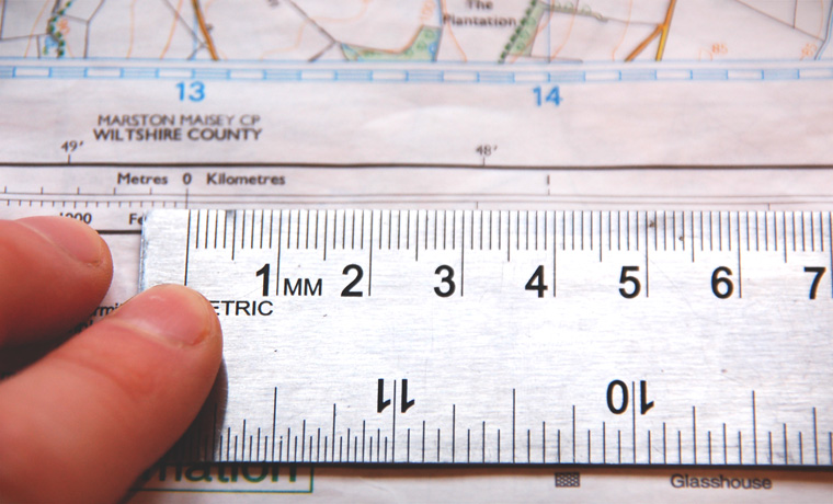 Ruler measuring scale on a map