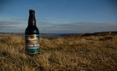Bottle of Yorkshire Moors Ale in moorland