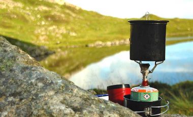 Backpacking stove near lake