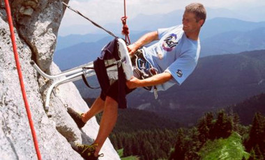 Rock climbing extreme ironing