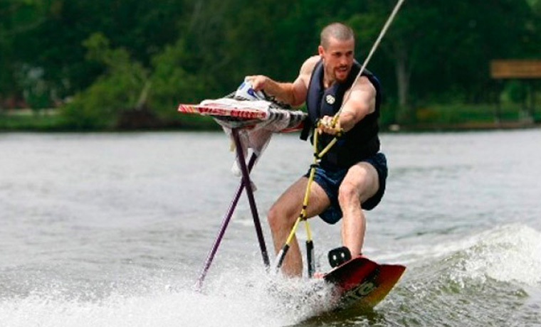 Extreme Ironing wakeboarder