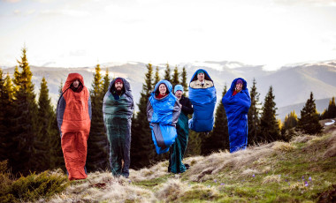 Jumping in sleeping bags to stay warm
