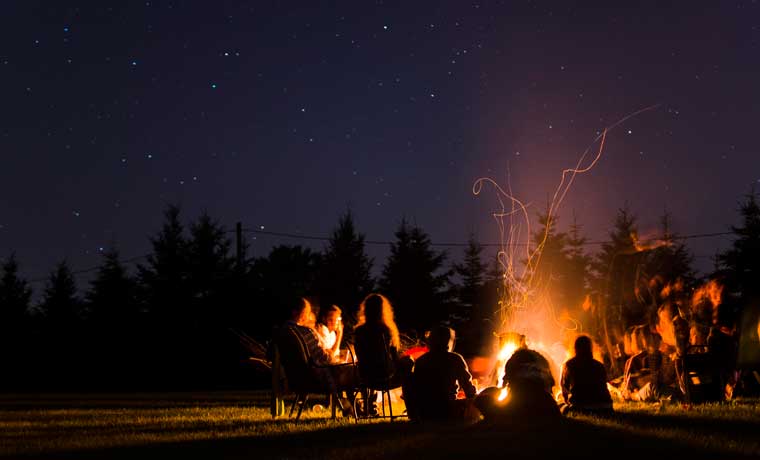 Campfire on camping for beginners weekend