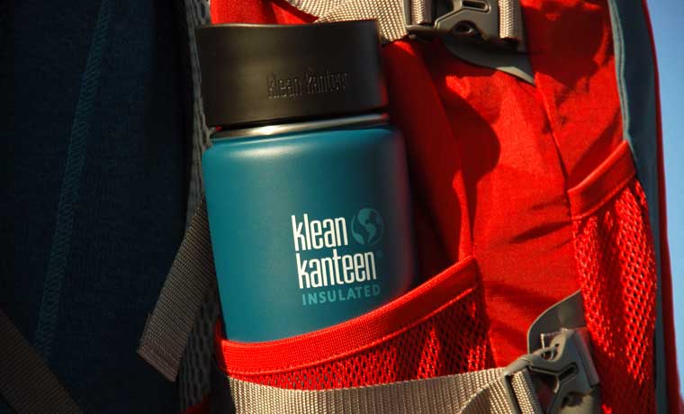 Klean Kanteen flask in backpack pocket