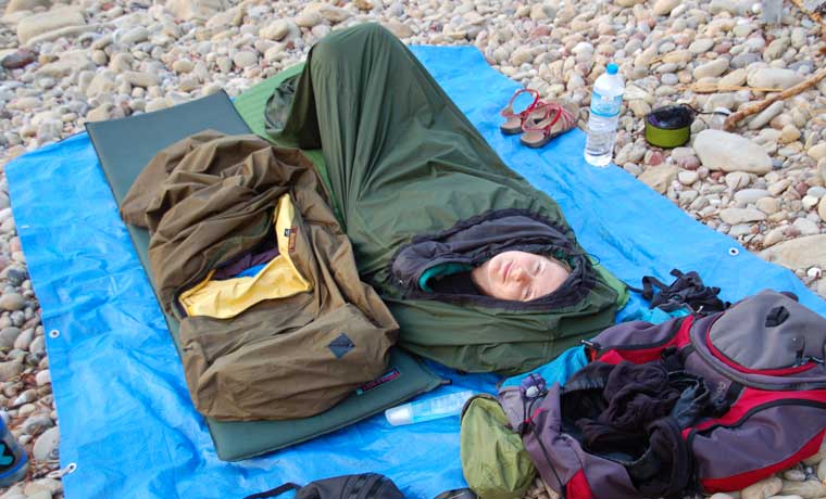 Sleeping on the beach in the Alpkit Hunka