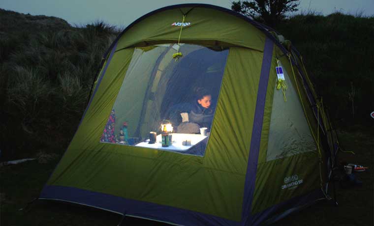 Camping lantern in tent