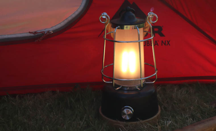 Lantern next to tent