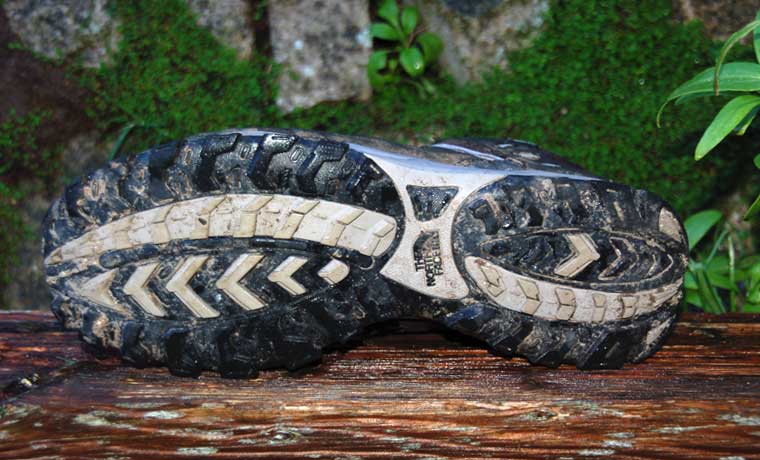 Soles of hiking shoes