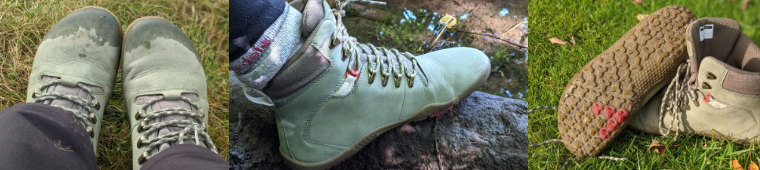 Close ups of Vivobarefoot Tracker boots