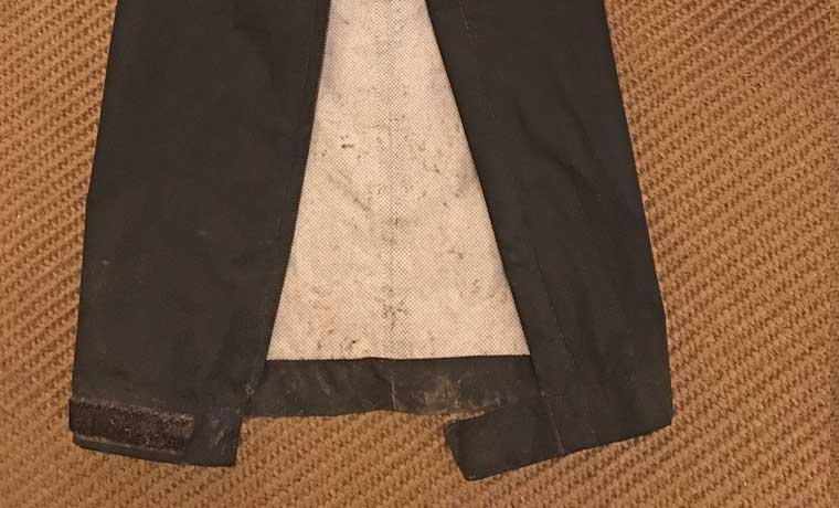 Velcro tab on waterproof pants