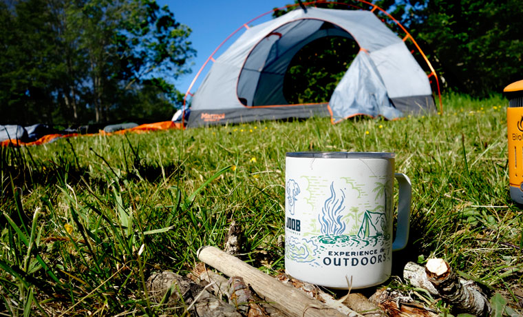 Camping mug and tent