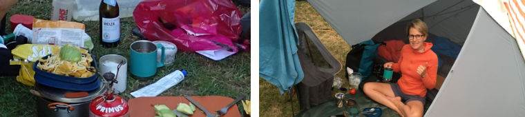 woman camping and camping food