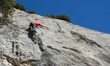 Man climbing on rock