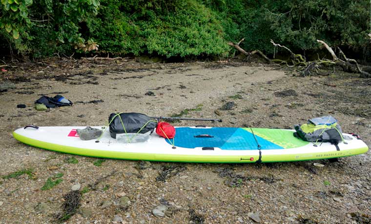 A loaded paddle board