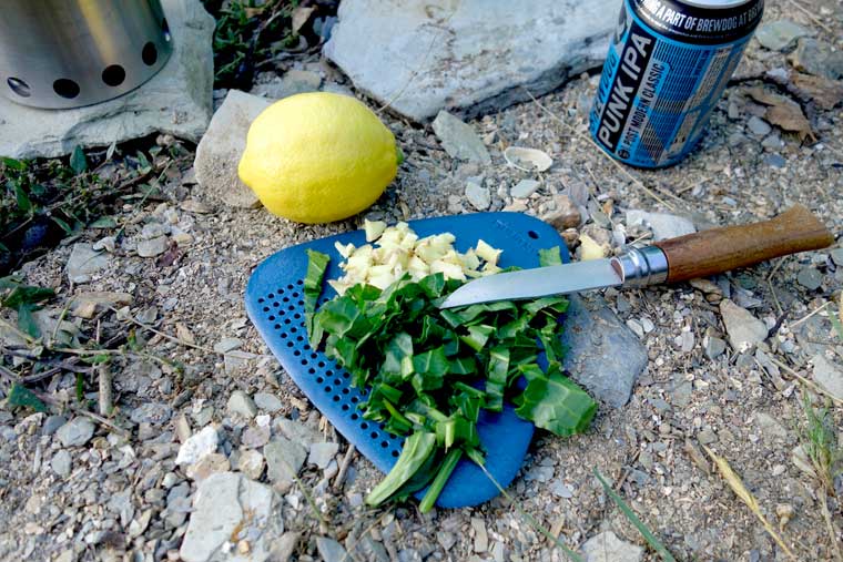 Camping knife cutting food