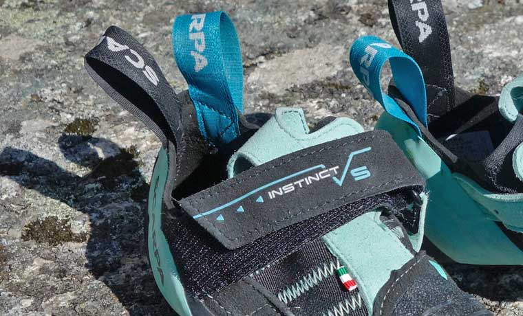 Velcro strap on climbing shoes