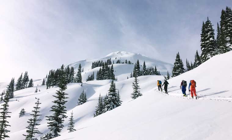 Ski tourers in snowy mountains