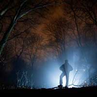 Man in spooky woods
