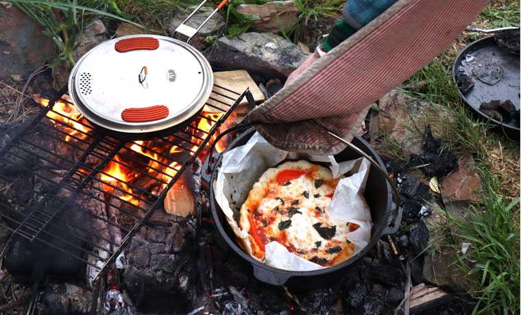 Dutch oven campfire pizza