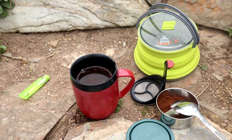 Camping coffee in filter mug