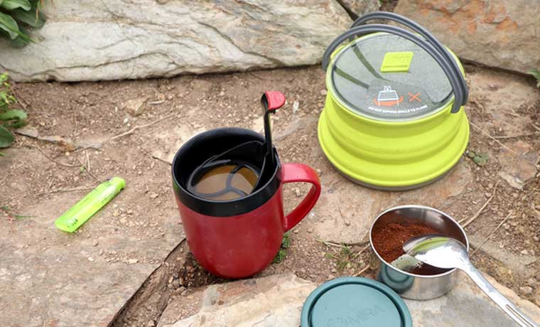 Camping coffee in filter mug