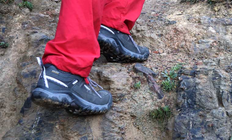 Hiking shoes on steep terrain