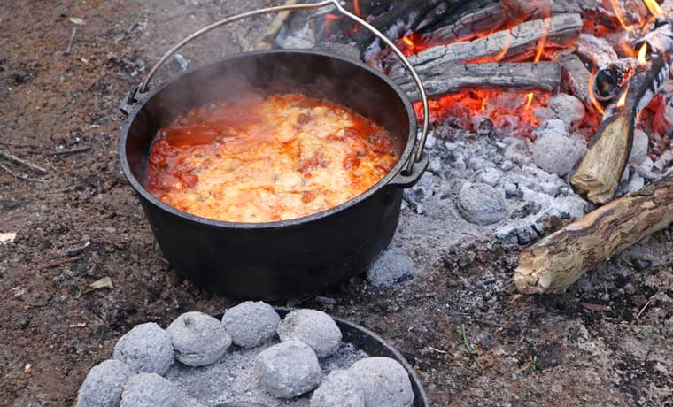 Campfire Lasagna in a Dutch oven