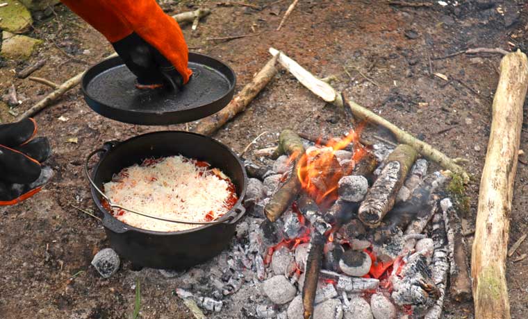 Making campfire lasagna