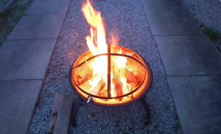 Fire pit in backyard