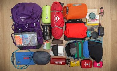 Backpacking gear laid out