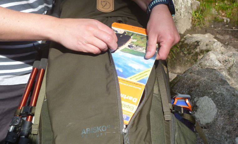 Map in front pocket of backpack