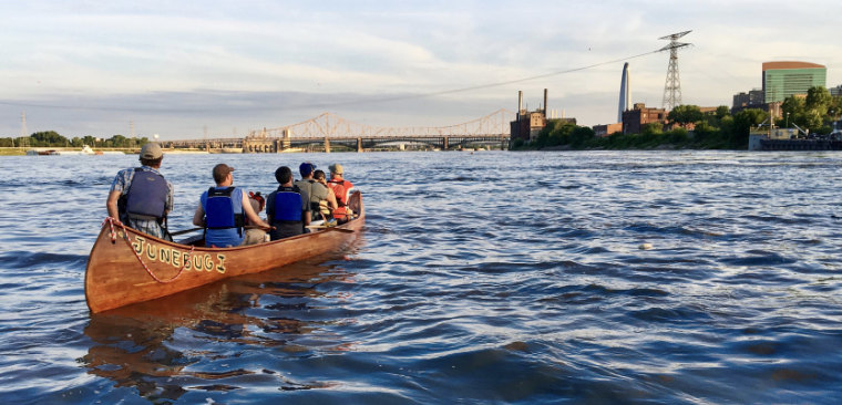 People in canoe on Mississippi River