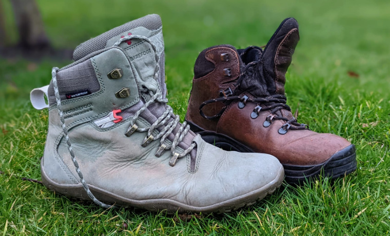 Hiking boots next to each other
