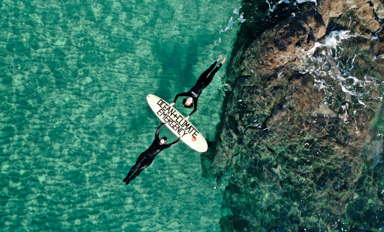 Surfers floating in the sea