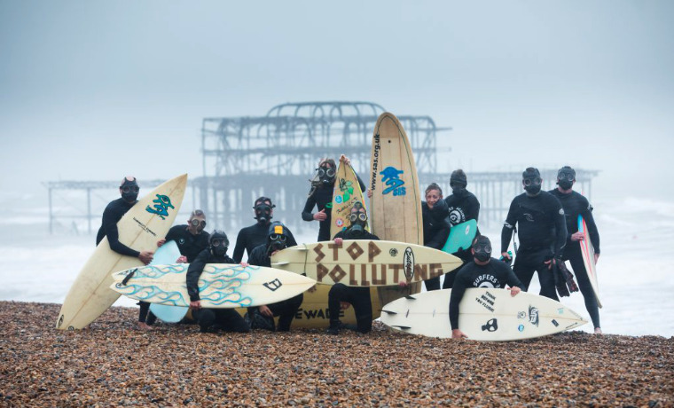 Surfing protestors