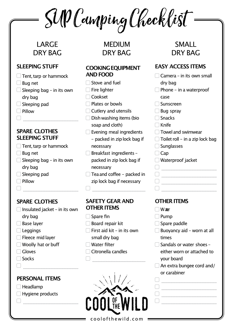 SUP Camping Checklist