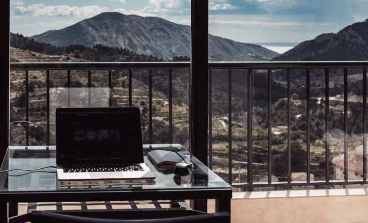 Laptop with mountain view