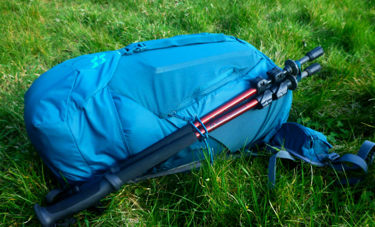 Packed backpack on the grass
