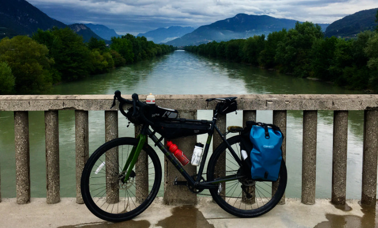 Bike-touring-gear-on-bike-in-mountains