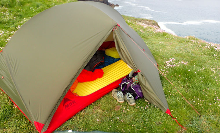 Tent with yellow sleeping pad