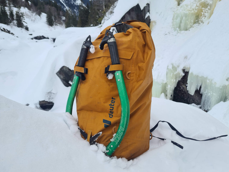 Climbing backpack in snow