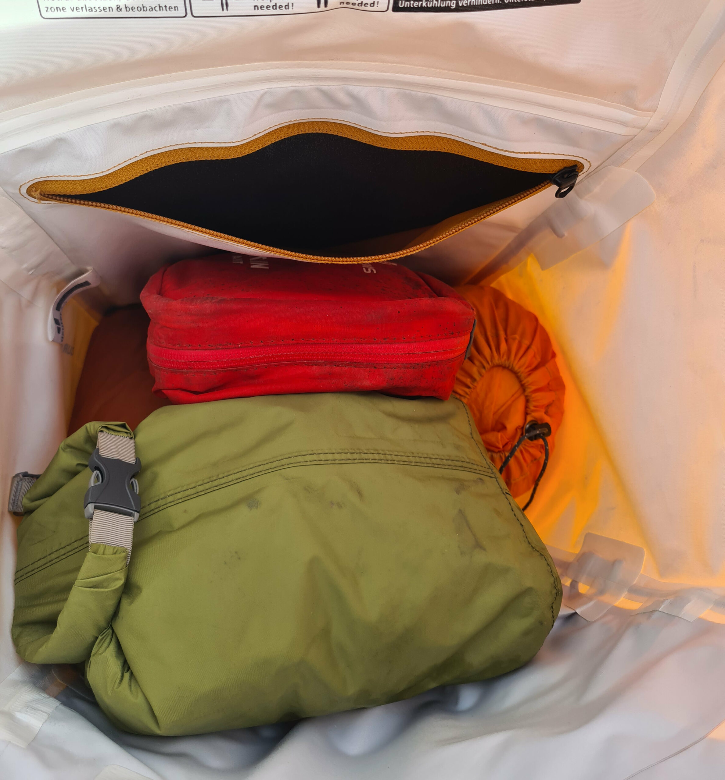Inside backpack